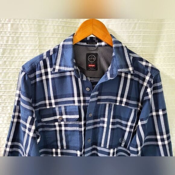 ATG Wrangler Flannel Shirt All Terrain Gear Slate Blue Plaid Size S - Picture 4 of 4